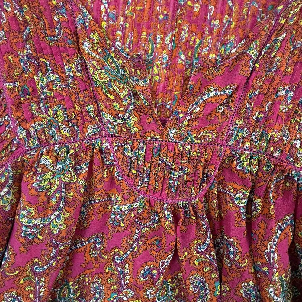 Anthropologie Lil Clara Peasant Blouse Women S M Pink Orange Paisley Floral - Picture 8 of 14